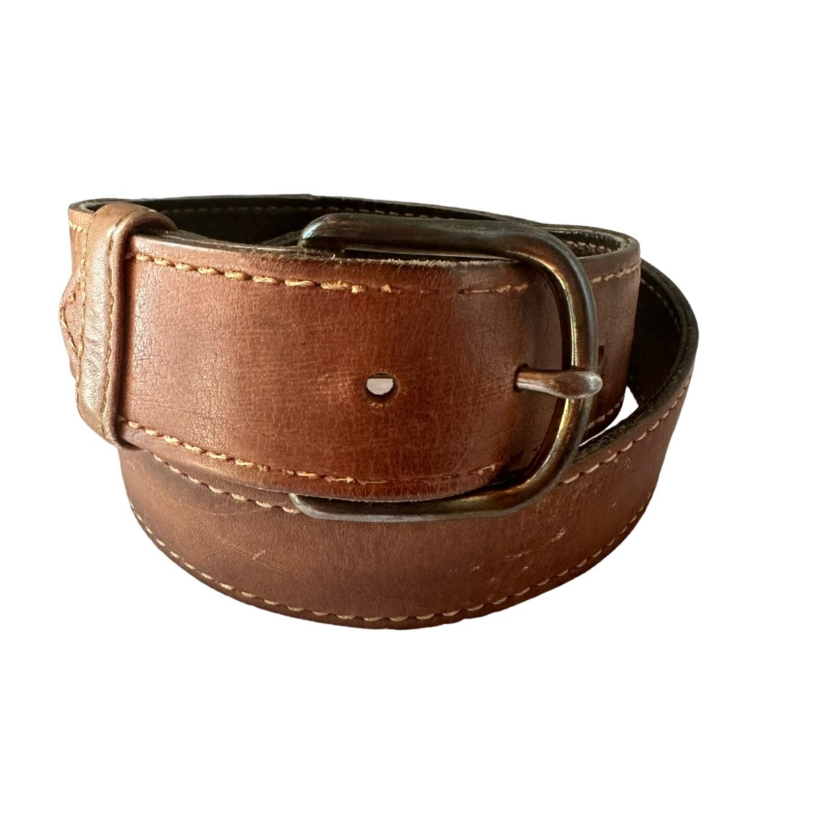 Woven Waxed Saddle Leather Belt 32 Mens Brown Solid Brass  display picture 3