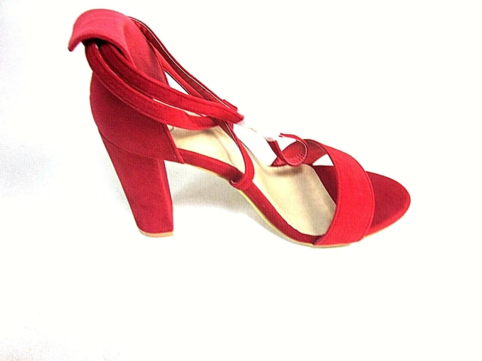 Essex Glam Womens Block Heel Ankle Strap Sandals, Red Faux Suede Size 5, Eur 38 - Image 3 of 4