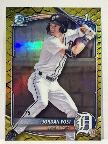 2025 Bowman Draft Yellow Reptilian /75 Jordan Yost 🔥Detroit Tigers 1st ...