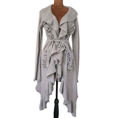 Hendi  Whimsy Y2K Long Cardigan Gray Ruffle Asymmetrical Size M/L Sweater