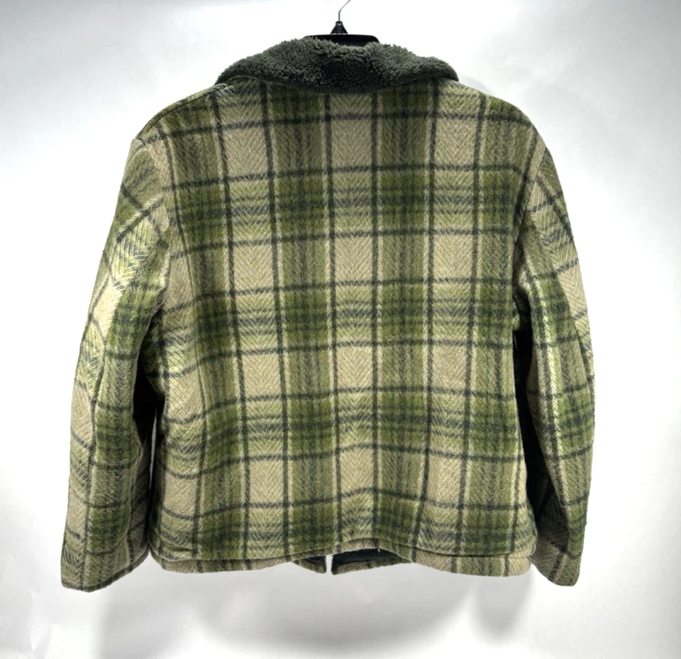 VTG 1960-70s Wool Green Plaid Sherpa Lined Coat Jacket Unisex No Size Tag - Image 2 of 4