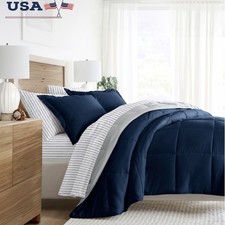 Reversible Comforter Set W/ Patterned Sheets 7 Piece Bedding Bundle Queen New