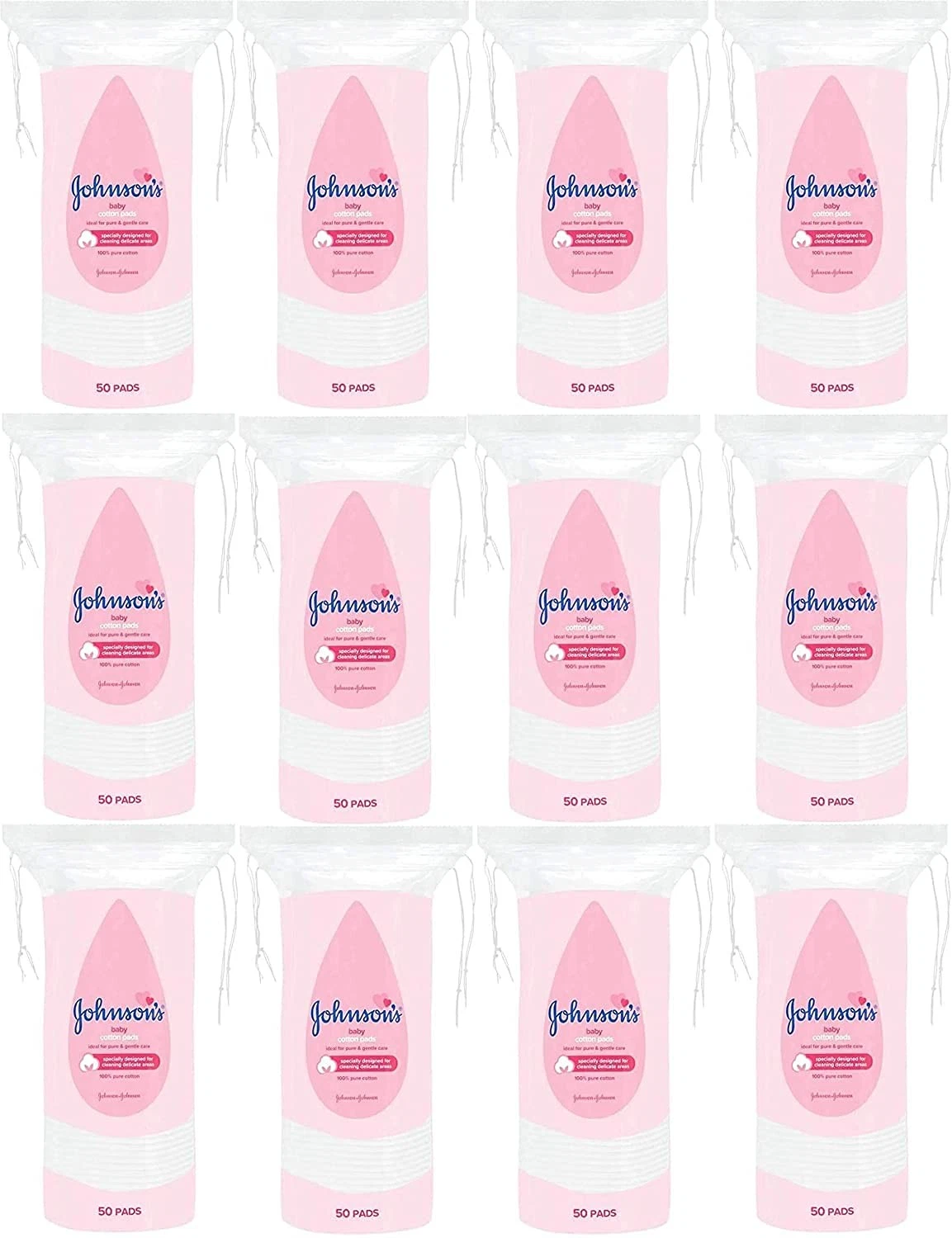 Johnson's Baby Cotton Pads - Pack of 12 x 50 50 Count (Pack 12), White