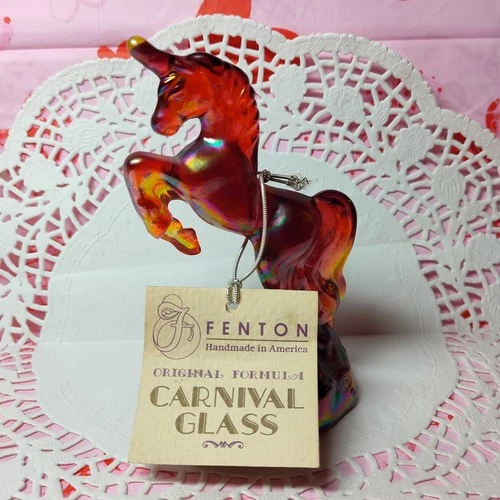 HTF  Original  Vintage Fenton Ruby Red Carnival Glass Unicorn In Great Condition