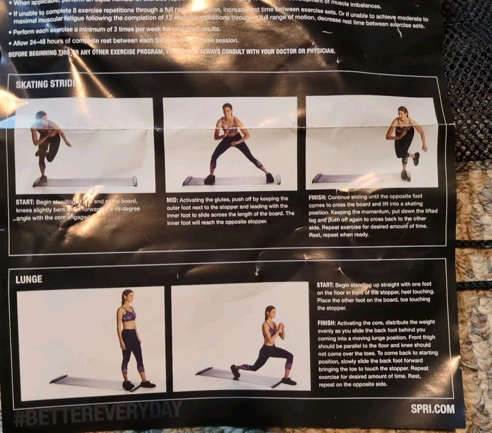 Tabla deslizante Spri con topes finales, botines, bolsa de malla patinaje lateral aeróbico caja abierta Foto 2 de 4