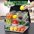 Set of 10 stackable flip-top plastic refrigerator storage boxes BPA-free 3 sizes