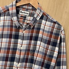 Barbour Hemd Herren 3XL XXXL Tailored Fit Langarm blau orange kariert Baumwolle