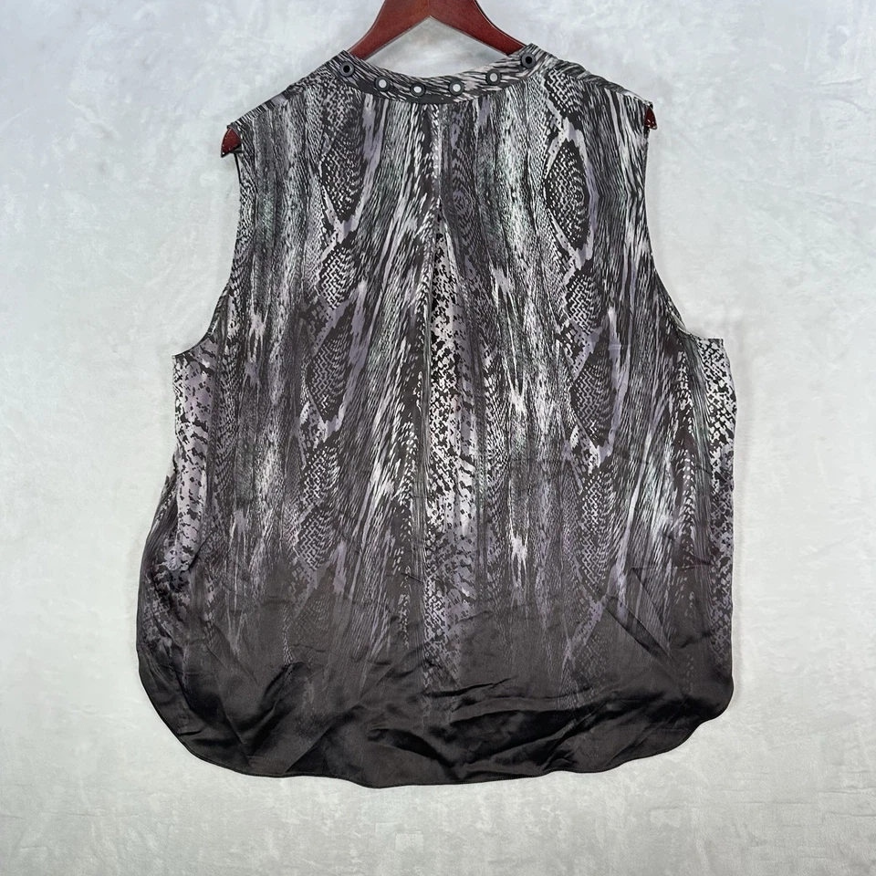 Elie Tahari Топ женщин XL серый змеиной кожи шелк офис бак богемное шик блузка рубашка - Изображение 3 из 4