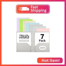 Kioeee Folders with Pockets and Prongs,7 Pack Heavy Duty Plastic Pocket Folders