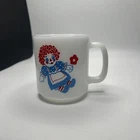 Raggedy Ann and Andy Vintage Milk Glass Coffee Cup Mug By Glasbake