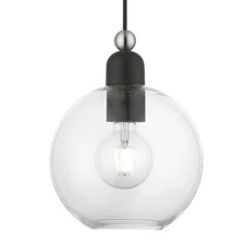 Livex Lighting 48972 Downtown 8"W Mini Pendant - Black / Brushed Nickel Accents