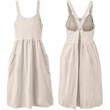 Cotton Linen Apron Cross Back Work Apron for Women with Pockets Pinafore Dress X