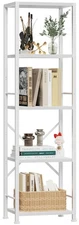 White Bookshelf 5 Tier Bookcase, Tall Narrow Bookshelves, Modern Freestanding...