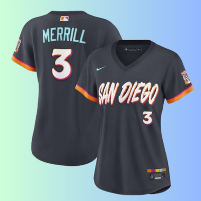 Women Padres #3 Jackson Merrill 2026 City Connect Stadium Jersey