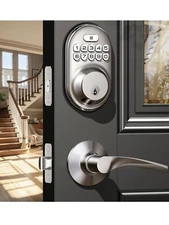 Veise Keyless entry Door Lock with 2 Lever Handles - Electronic Keypad Deadbo...