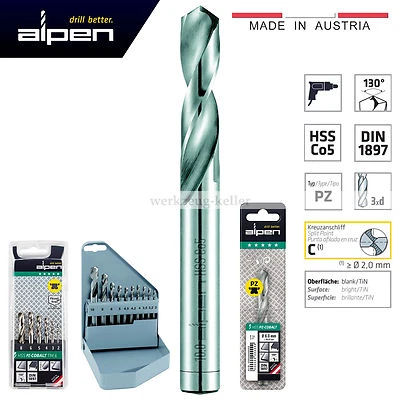 Alpen HSS-Co5 130° Edelstahl Bohrer 1,0-13mm - Edelstahl/INOX,Stahl,Titan,Alu