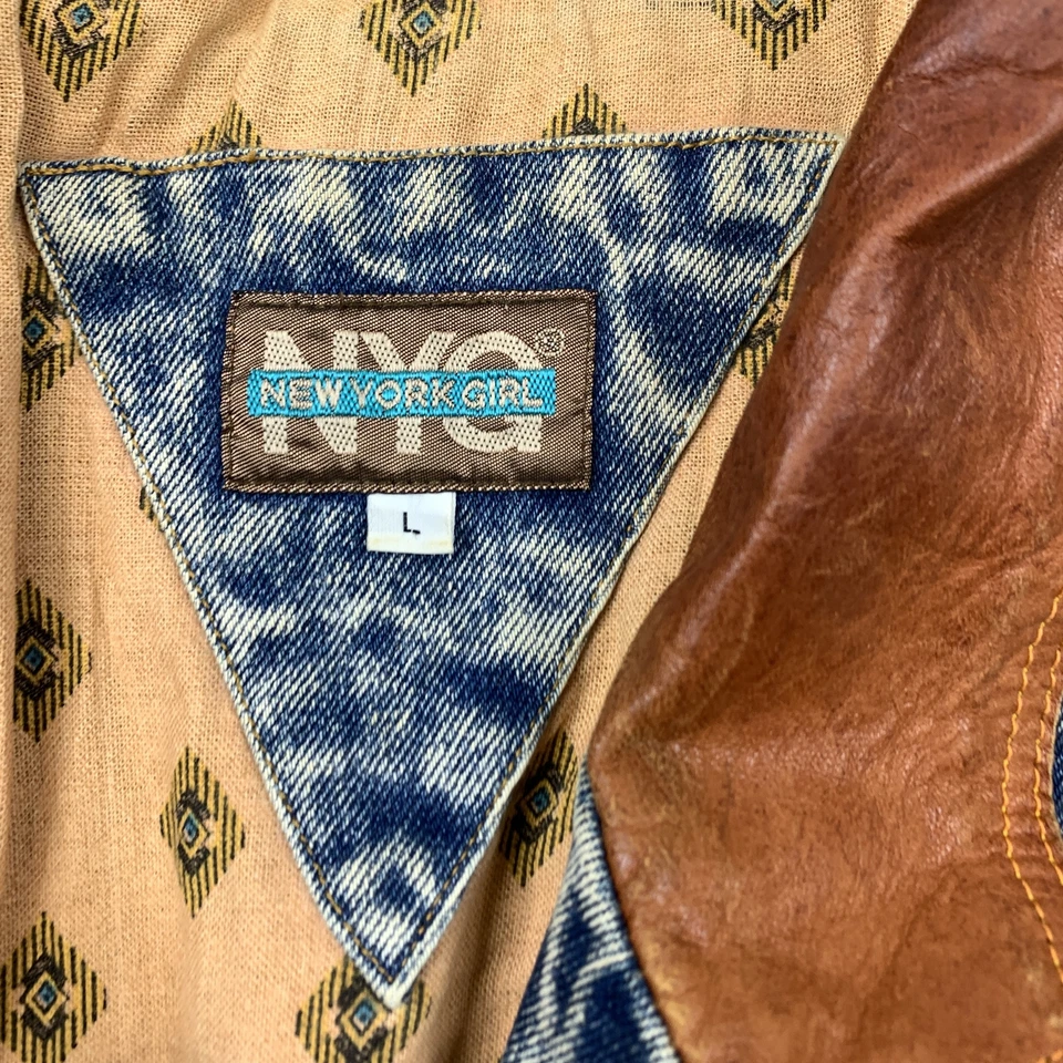 Chaqueta vaquera vintage de Nueva York para niña grande azul adornada informal Foto 3 de 4