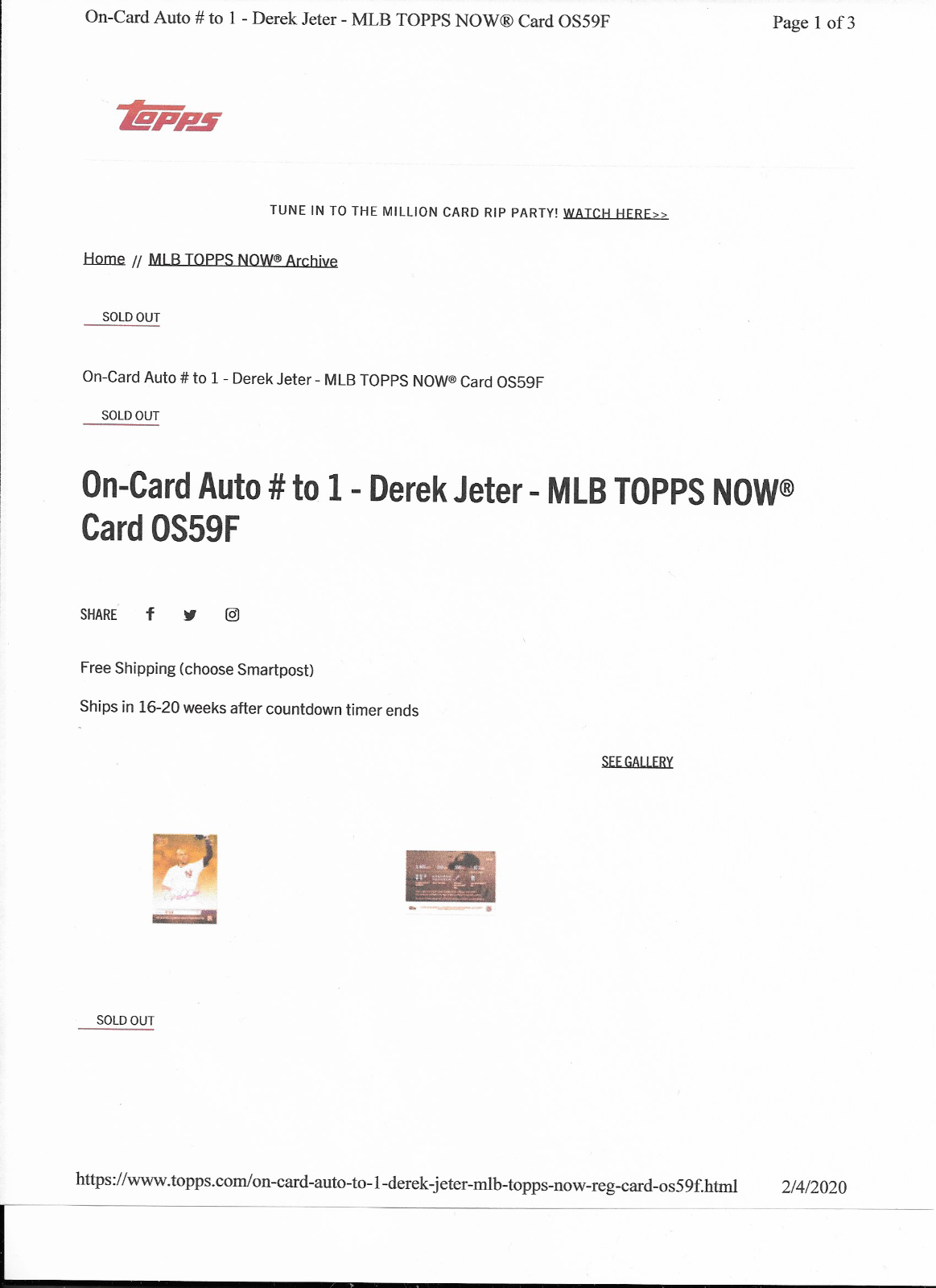 2020 TOPPS NOW CHROME DEREK JETER #OS-59F HALL OF FAME AUTOGRAPH #'d 1/1  AUTO | eBay