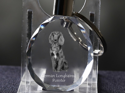 German Longhaired Pointer, Dog Crystal Round Keyring, Crystal Animals USA