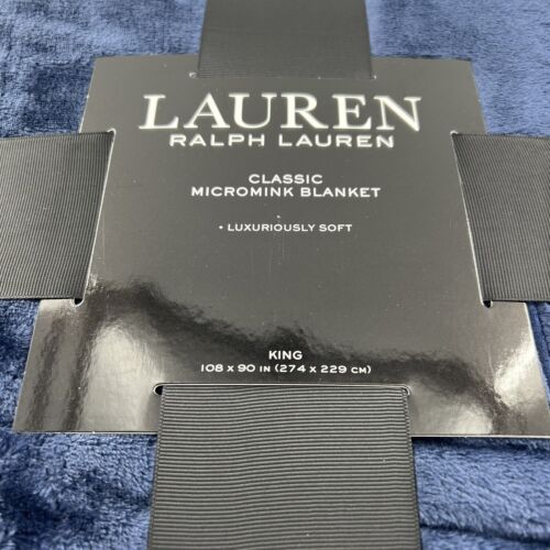 Ralph Lauren Classic Navy Blue Micromink Plush Blanket LRL Logo King Bed New - Picture 3 of 10