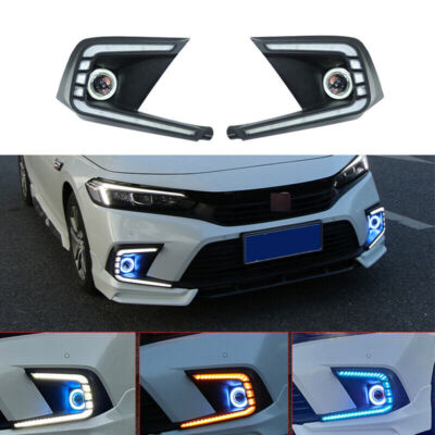 For Honda Civic 22-2023 2024 Led DRL Front Fog Light Lamp Angel Eye 3Color 2pc