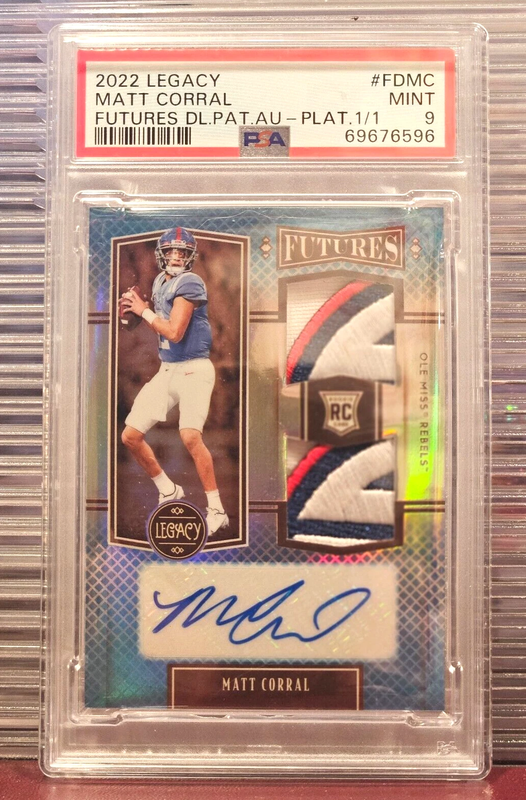 Matt Corral Panini Legacy Futures Dual Patch Autograph #FDMC Platinum 1/1