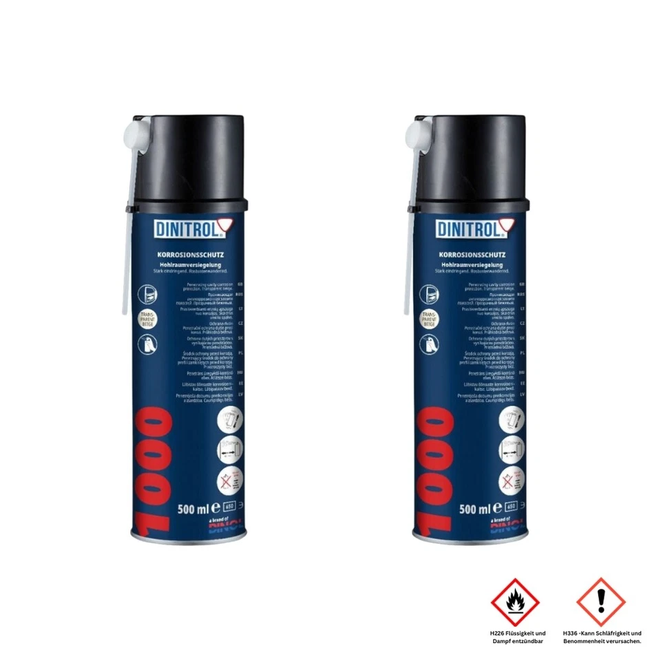2 x Dinitrol 1000 Anticorrosivo Antiruggine Sigillante Cavità 2x500ml