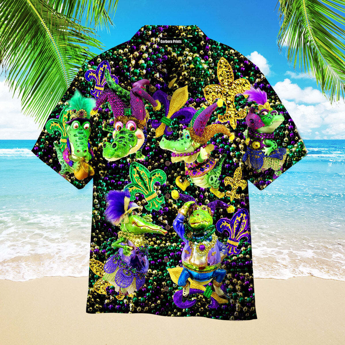 Mardi Gras Alligator Aloha Hawaiian Shirts For Men Women