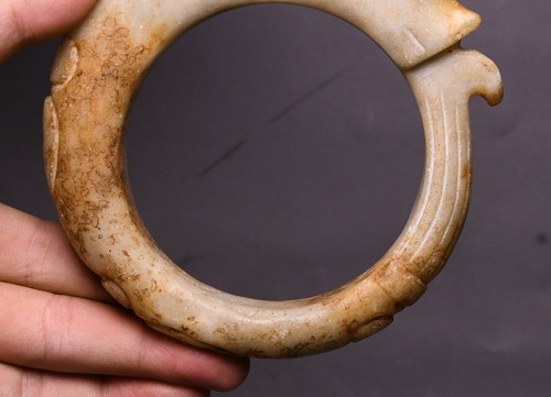 4" China Hongshan Culture Old Jade Carve Yu Pig Dragon Hook Gou Jewelry Bracelet - Picture 3 of 8