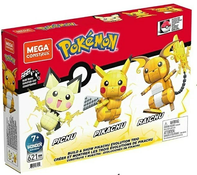 MEGA Pokemon Build & Show Pikachu Evolution Trio Construction Set, Building  Toys for Kids