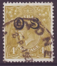 4d OLIVE KING GEORGE V  "OS OVERPRINT" COMMERCIALLY FINE USED (A9153)