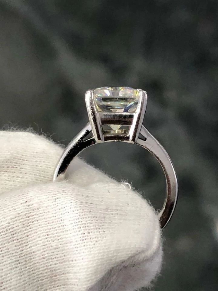 14k or Blanc Émeraude Naturel Coupe Moissanite 6.01ct Tw Engagement Bague Cadeau - Photo 3/4
