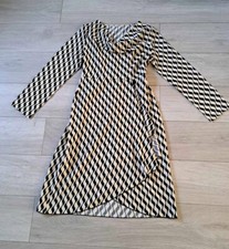 Shein Black & Cream Flared Mock Wrap Dress Draped Neck Occasion Smart Work UK10