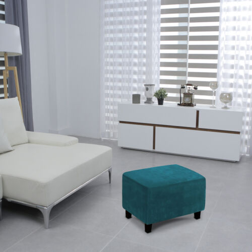 Rectangle Ottoman Cover Stretch Velvet Solid Color Footstool Slipcover Protector - Picture 79 of 90