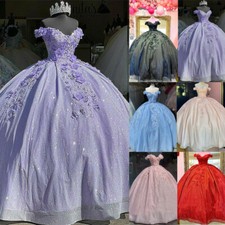 Off Shoulder Quinceanera Dresses Ball Gown 3D Flower Applique PartyDress Sweet15