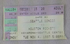 NBA 1997 11/04 Houston Rockets at Seattle SuperSonics Ticket Stub
