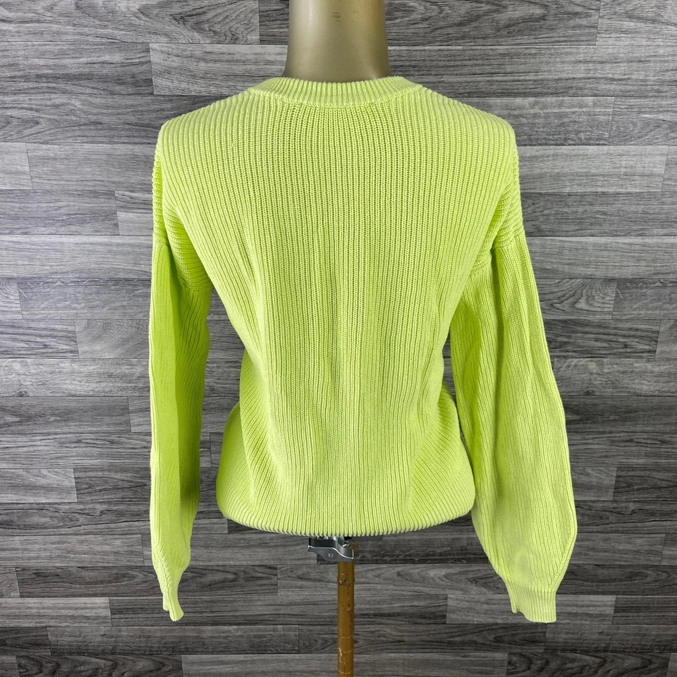 Suéter tejido Henley de neón/amarillo acanalado frontal con botones ANN TAYLOR LOFT XS para mujer Foto 3 de 4