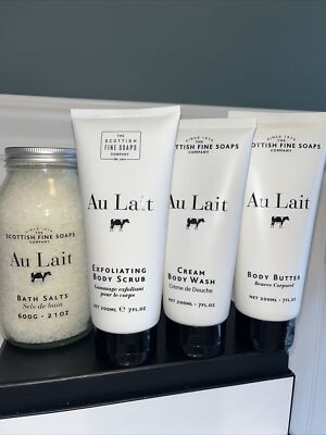 Scottish Fine Soaps AU LAIT SET - Bath Salts + BODY Scrub + Cream Wash + Butter