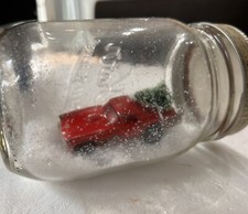 Vintage Red Car Christmas Tree In Jar Sprinkled Snow Decoration MCM Holiday Xmas