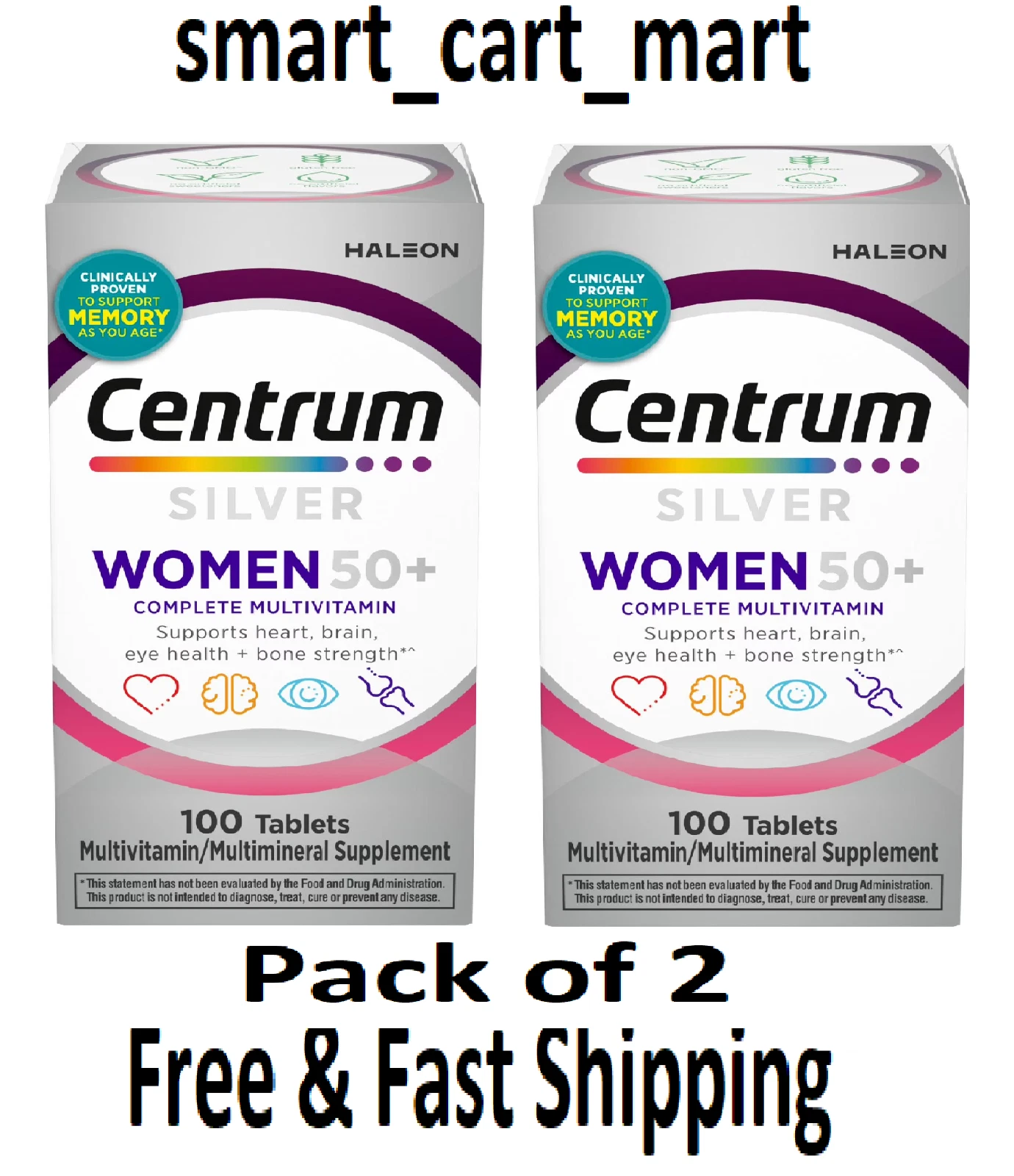 Centrum Silver Womens 50 Plus Multivitamin With Vitamin B,C,D3 &E 100Ct 2 Pack