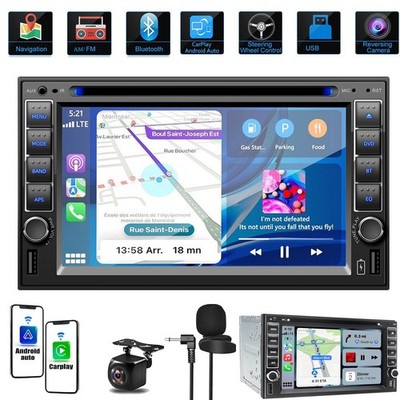 Double Din Car Stereo Radio CD DVD Bluetooth In-Dash Player with Carplay GPS Nav