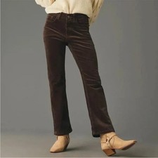 Anthropologie Pilcro Yaya Corduroy Crop Flare Pants in Dark Brown Size 27 FLAW