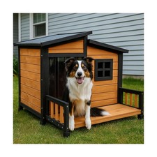 Large Dog House Outdoor Elevated Wooden Dog Kennel with Porch Brown 39"