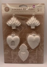 Prima Archival Cast Flaming Hearts Ex II Votos Plaster Regalis 5 Pieces New