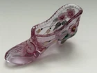 Vintage Fenton Hand Painted Flowers Glass Slipper Pink Shoe Signed 5”