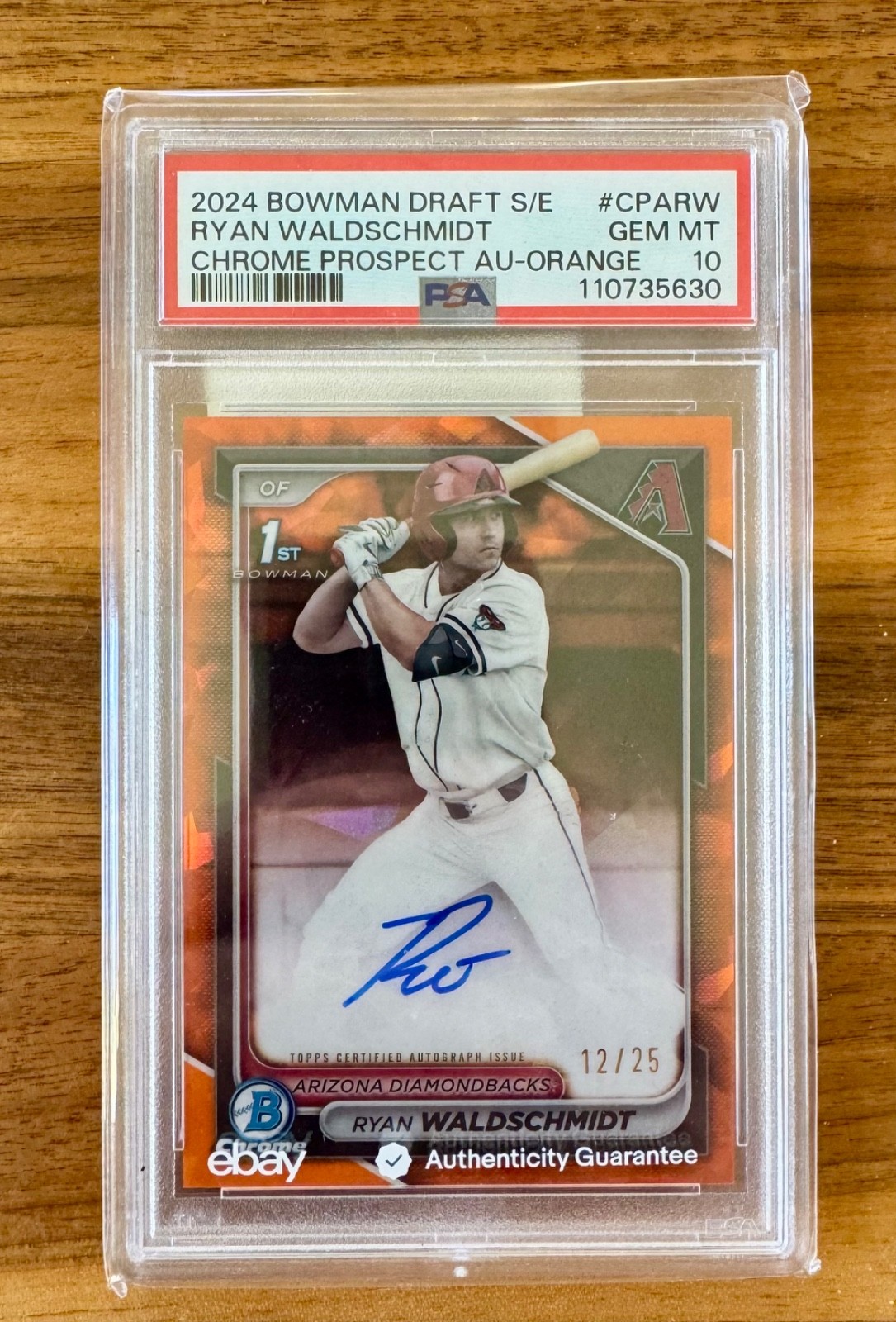 2024 Bowman Draft Ryan Waldschmidt Orange Sapphire Refractor Auto /25 PSA 10