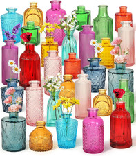 Set of 30 Colorful Glass Bud Vases - Small Textured Flower Vases