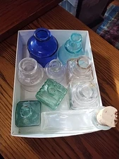 Lot 9 Ink Wells Bottles & Others Cobalt Blue Multi Color Vintage