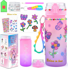 Decorate Your Own Water Bottle Kits for Girls Age 4-12, Butterfly Flower Diamond