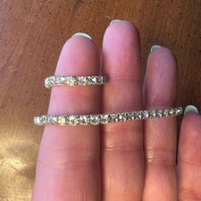 Silver Stretchy Rhinestone Tennis Bracelet & Ring Set Clear Crystal Jewelry